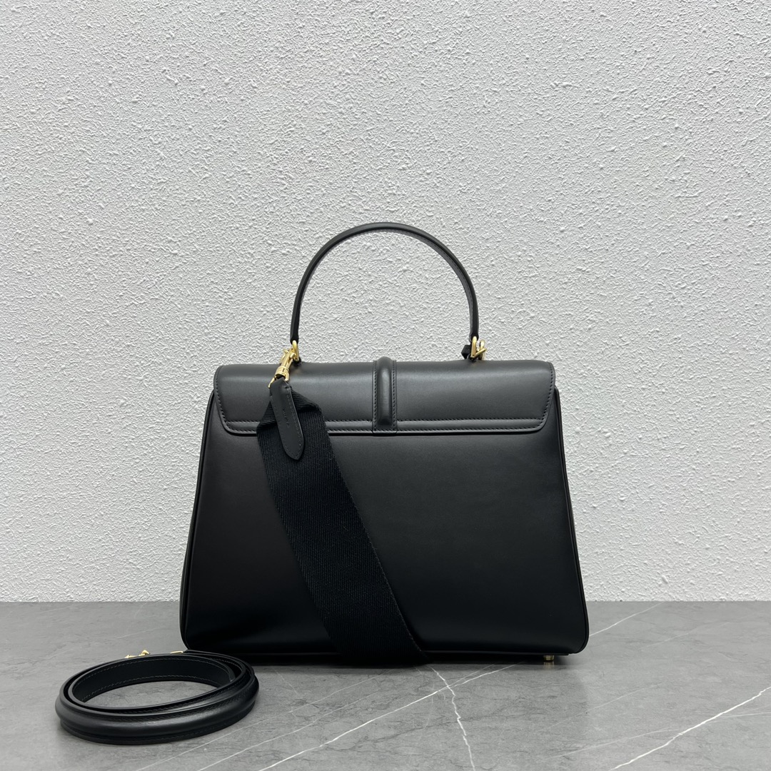 Celine Classique 16 Satinated Calfskin Handbag Shoulder Bag Black 187373